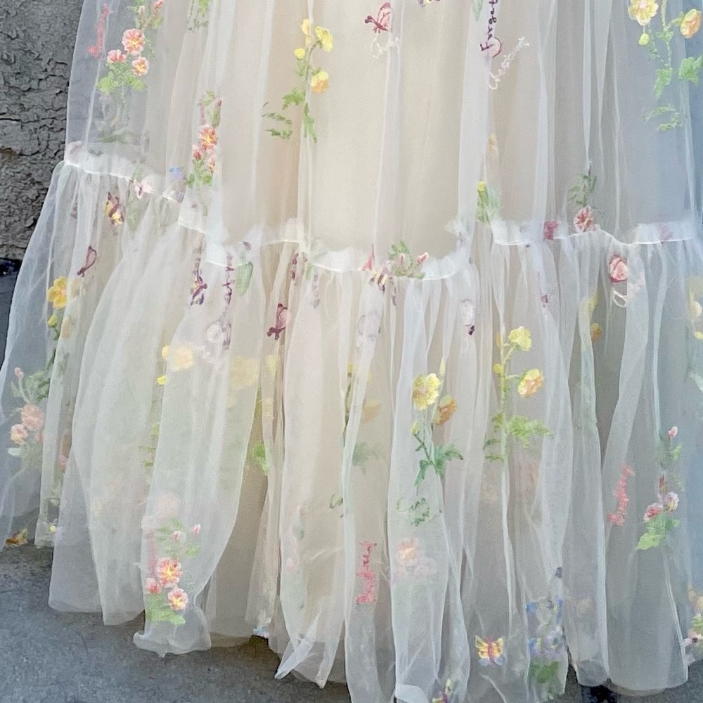 Tulle A-Line Spaghetti Straps Prom Dress Princess Embroidered Sz 4 - Picture 10 of 11